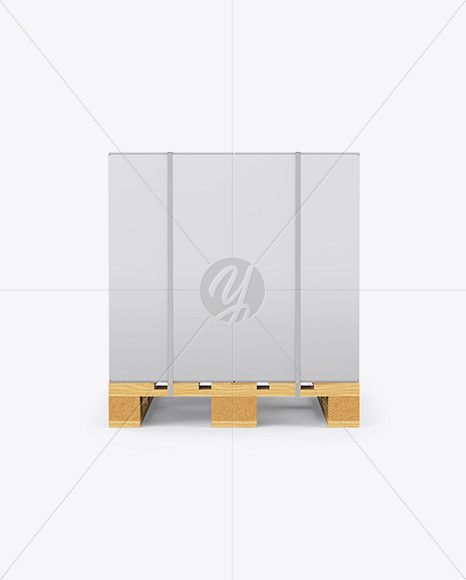 Wooden Pallet With Strapped Carton Box Mockup - Front View