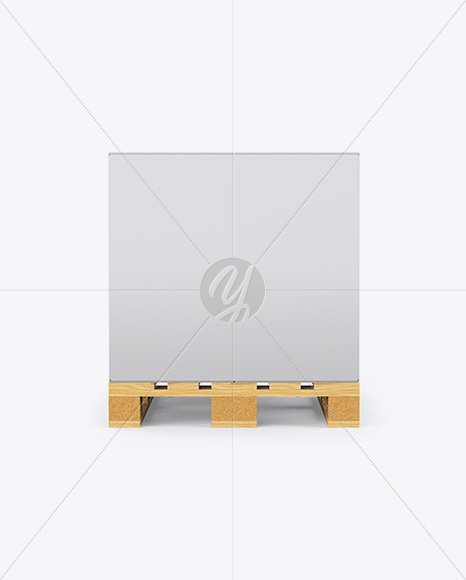 Wooden Pallet With Carton Box Mockup - Front View