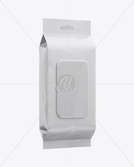 Matte Wet Wipes Pack W/ Plastic Cap Mockup - Half Side View