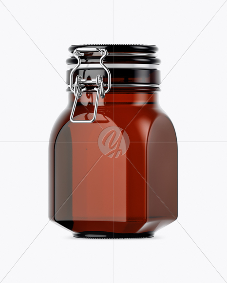 900ml Amber Glass Jar w/ Clamp Lid Mockup - Half Side View