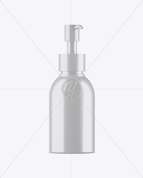 Glossy Cosmetic Bottle With Pump Mockup - Half Side View