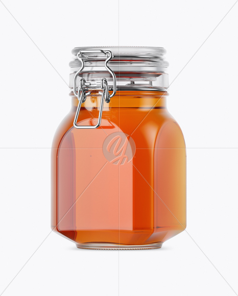 900ml Pure Honey Glass Jar w/ Clamp Lid Mockup - Half Side View