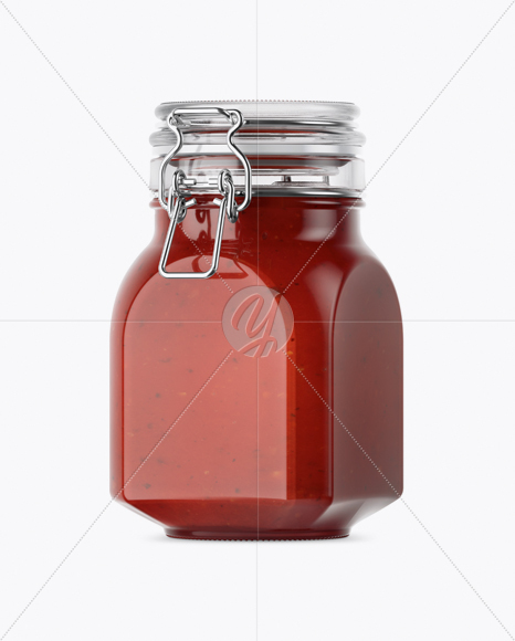 900ml Salsa Sauce Glass Jar w/ Clamp Lid Mockup - Half Side View