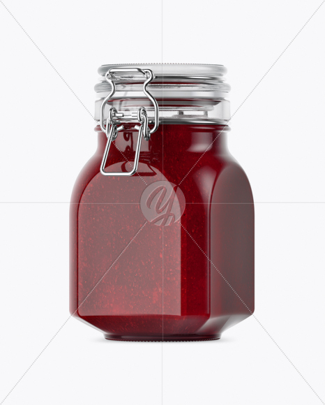 900ml Berry Jam Glass Jar w/ Clamp Lid Mockup - Half Side View - Free