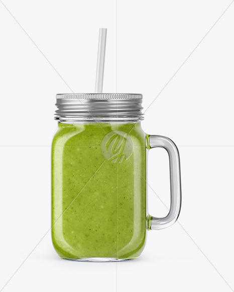 Closed Mason Jug with Straw and Label Mockup (Green Smoothie)