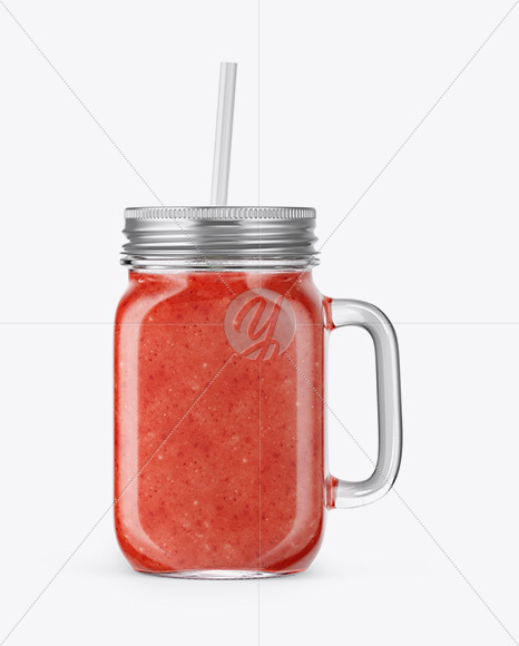 Closed Mason Jug with Straw and Label Mockup (Watermelon Smoothie)