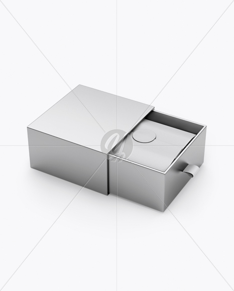 Opened Metallic Gift Box Mockup - Half Side View