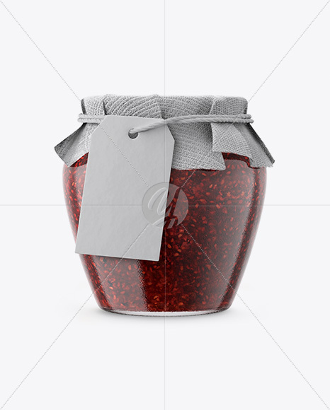 Glass Raspberry Jam Jar with Fabric Cap and Label