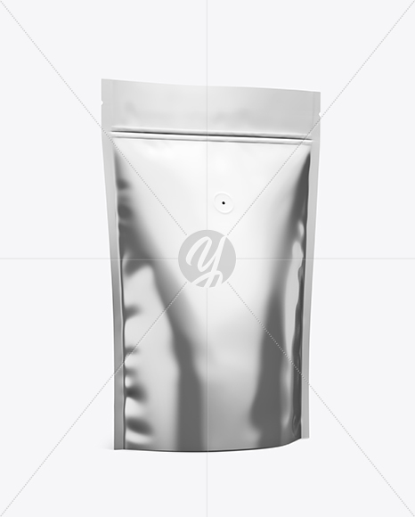 Metallic Coffee Bag W/ Valve Mockup - Half Side View