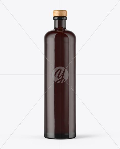 Dark Amber Glass Bottle with Wooden Cap Mockup