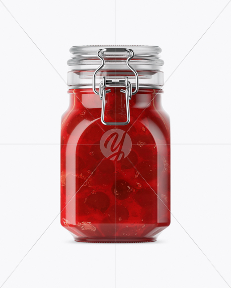 900ml Cherry Jam Glass Jar w/ Clamp Lid Mockup - Side View 900ml Cherry Jam Glass Jar w/ Clamp Lid Mockup - Side View