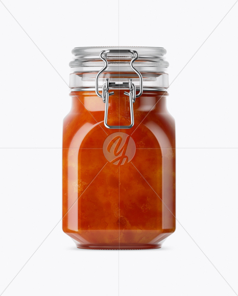 900ml Apricot Jam Glass Jar w/ Clamp Lid Mockup - Side View