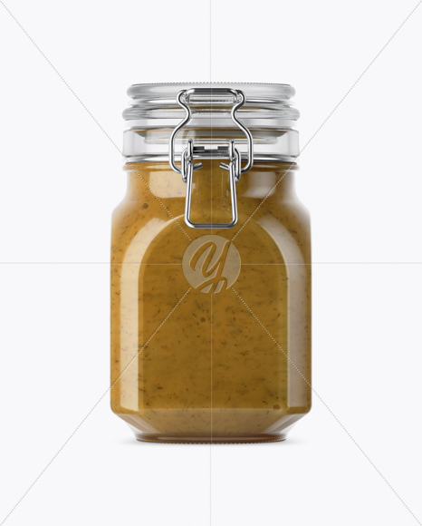 900ml Mustard Sauce Glass Jar w/ Clamp Lid Mockup