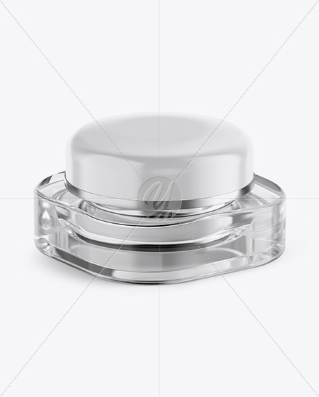 Clear Glass Square Cosmetic Jar With Plastic Cap Mockup - Halfside View