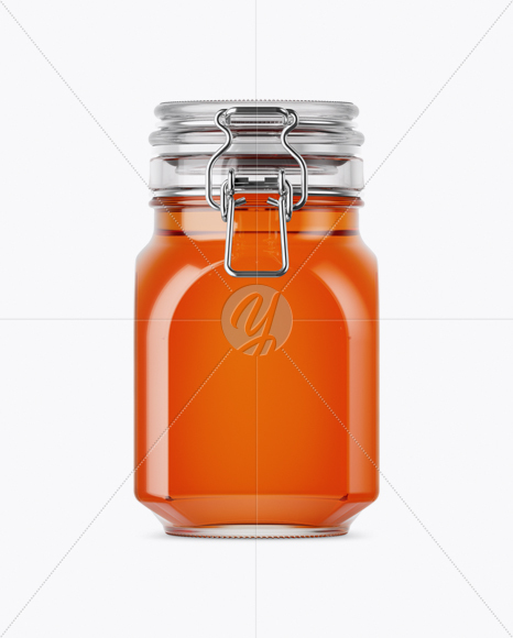 900ml Pure Honey Glass Jar w/ Clamp Lid Mockup - Front View (Eye-Level Shot)