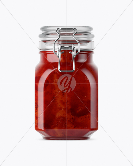 900ml Strawberry Jam Glass Jar w/ Clamp Lid Mockup - Front View (Eye-Level Shot)