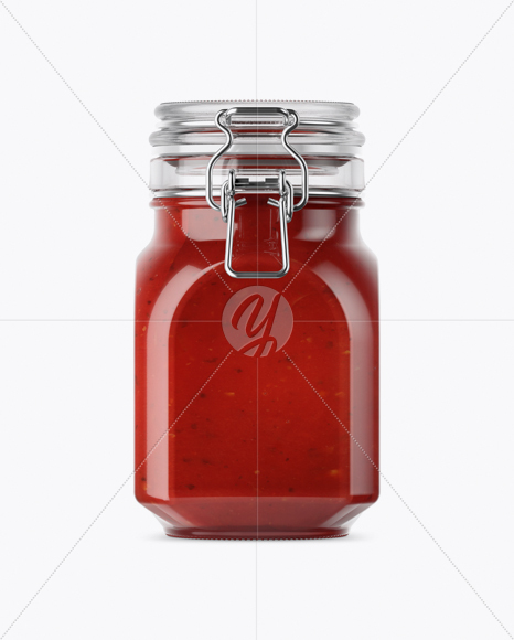 900ml Salsa Sauce Glass Jar w/ Clamp Lid Mockup - Front View (Eye-Level Shot)