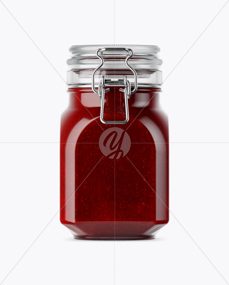 900ml Berry Jam Glass Jar w/ Clamp Lid Mockup - Front View (Eye-Level Shot)