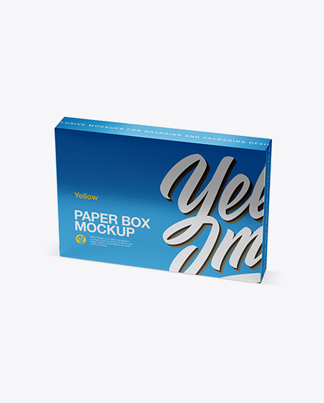 Metallic Paper Box Mockup - Half Side View (High-Angle Shot)