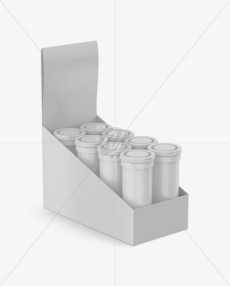 8 Matte Sport Nutrition Tubes Display Box Mockup - Half Side View