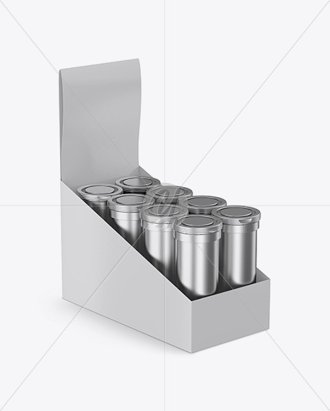 8 Metallic Sport Nutrition Tubes Display Box Mockup - Half Side View