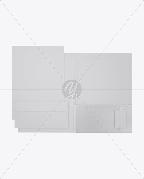 Matte Folder with Papers and Envelope Mockup