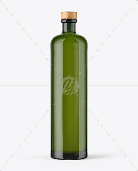 Green Glass Bottle with Wooden Cap Mockup