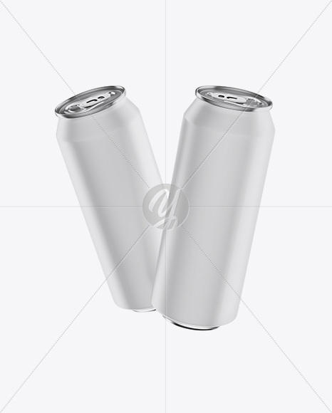 Two 500ml Matte Metallic Aluminium Cans W/ Matte Finish Mockup