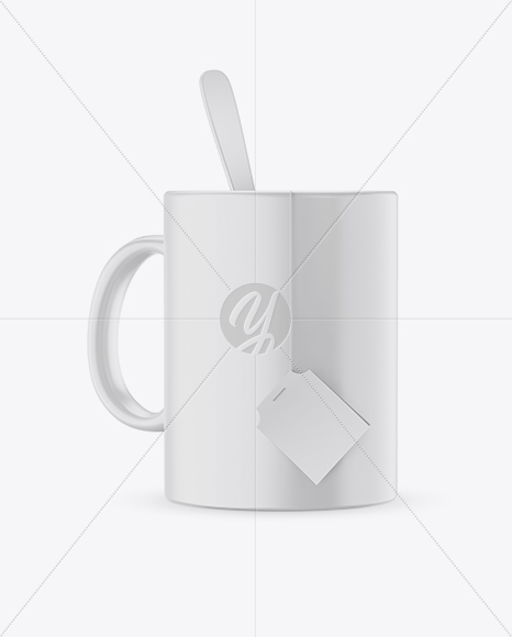 Matte Mug With Tea Bag & Spoon Mockup