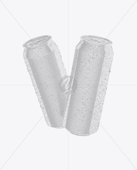 Two 500ml Glossy Aluminium Can W/ Condensation Mockup