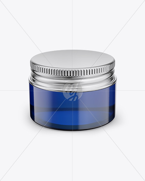 Blue Glass Cosmetic Jar - Front View (High Angle Shot)