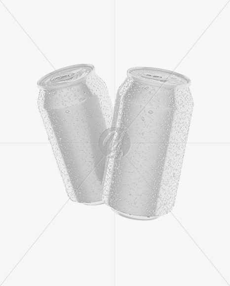 Two Glossy 330ml Aluminium Cans W/ Condensation Mockup