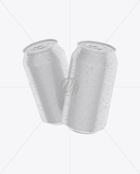 Two Matte 330ml Aluminium Cans W/ Condensation Mockup - Free Download