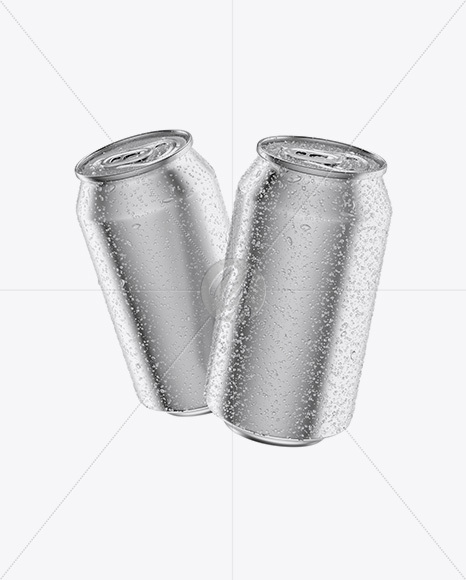 Two Metallic 330ml Aluminium Cans W/ Condensation Mockup - Free