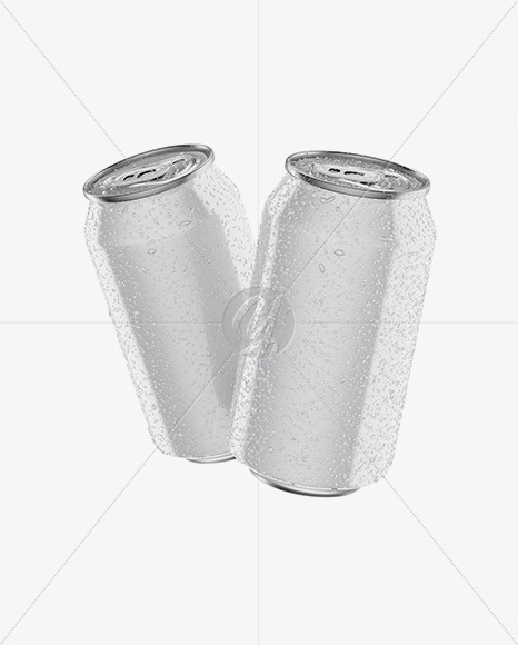 Two 330ml Aluminium Cans W/ Glossy Finish & Condensation Mockup