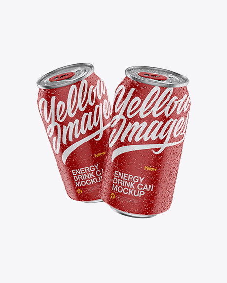 Two 330ml Aluminium Cans W Matte Finish & Condensation Mockup - 330ml can mockup