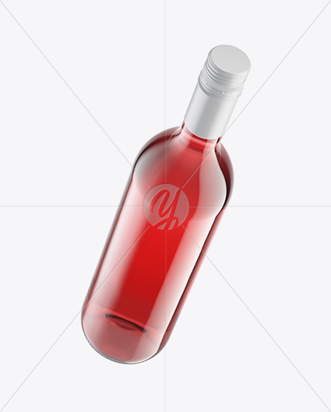 Clear Glass Pink Wine Bottle with Cap Mockup