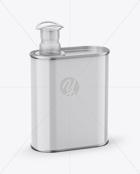 1L Opened Square Tin Can Mockup - Half Side View (High Angle Shot)