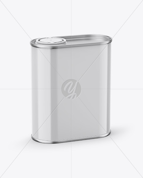 1L Closed Square Tin Can Mockup - Half Side View (High-Angle Shot)