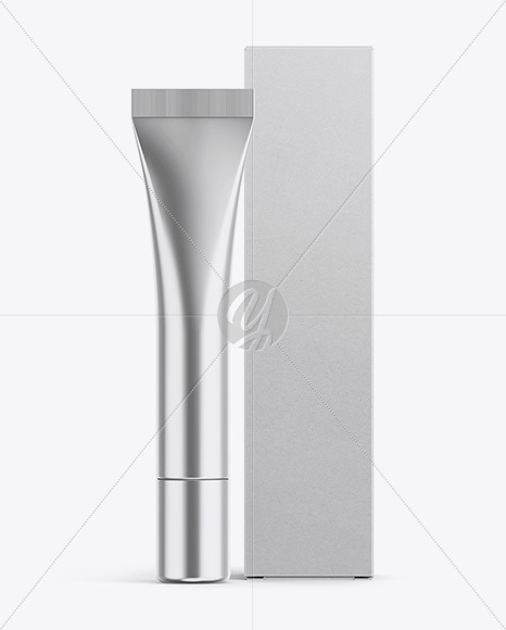 Metallic Cosmetic Tube With A Box Mockup