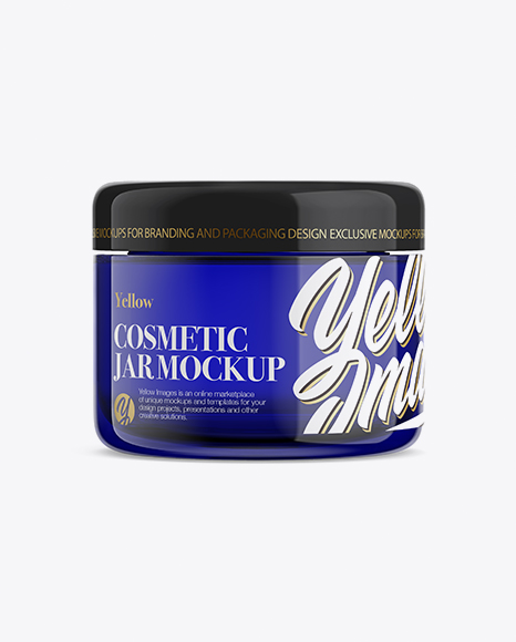 Blue Glass Cosmetic Jar Mockup - Front View