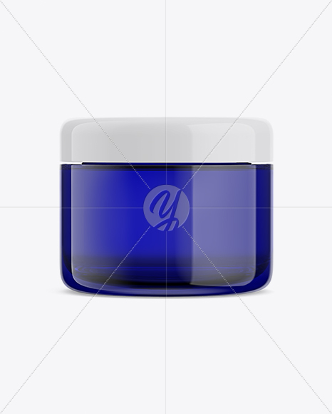 Blue Glass Cosmetic Jar Mockup - Front View