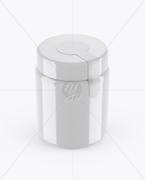 250ml Glossy Plastic Jar With Seal Sticker Mockup (High-Angle Shot