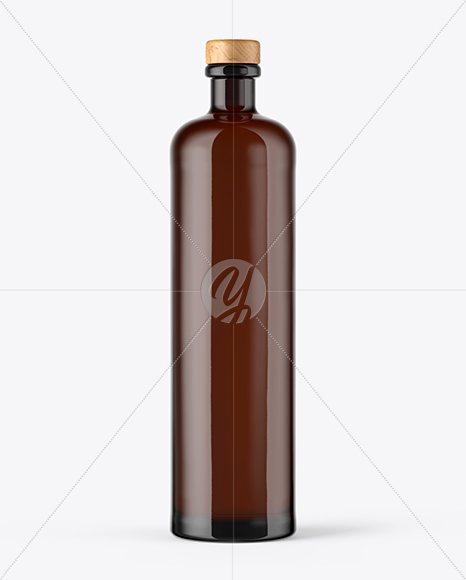 Amber Glass Bottle with Wooden Cap Mockup