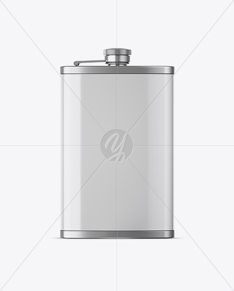 Steel Flask With Glossy Wrap Mockup - Front View