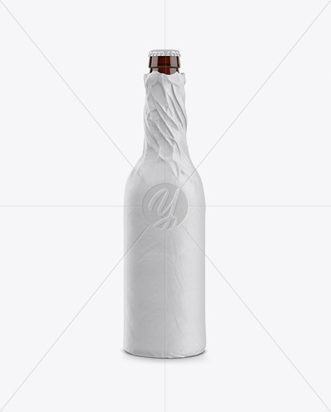 Amber Beer Bottle Wrapped in Matte Paper Mockup