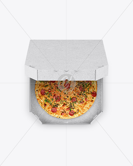 Pizza in Half-open Kraft Box Mockup - Top View