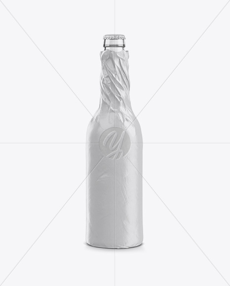 Clear Beer Bottle Wrapped in Glossy Paper Mockup - Free Download Images