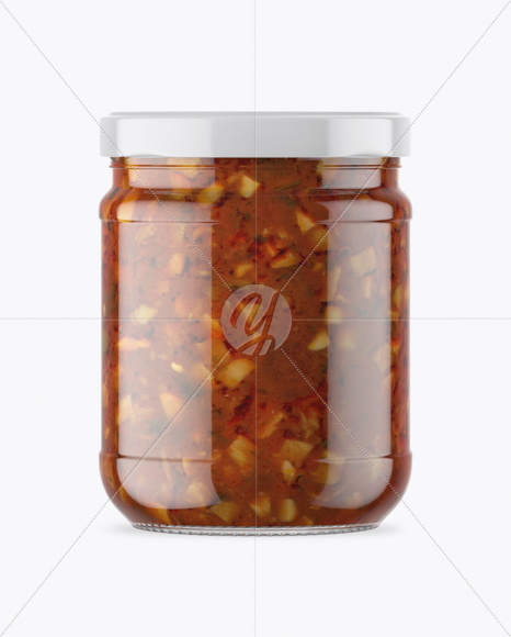 Clear Glass Jar with Bruschetta Sauce Mockup