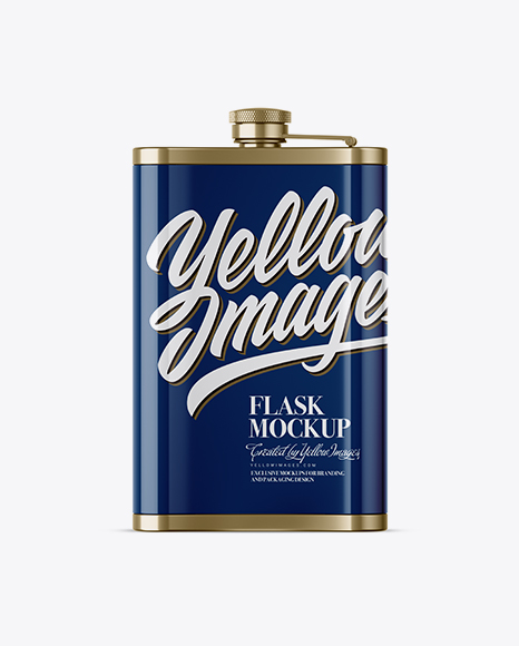 Steel Flask With Glossy Wrap Mockup - Back View - Stainless steel hip flask
